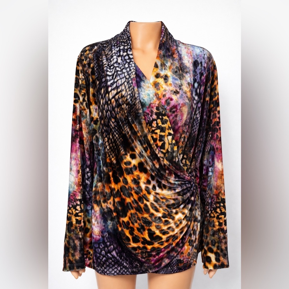 CJ Banks Multicolor Animal Print Top